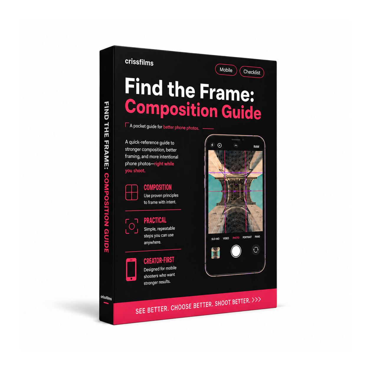 Arc de Triomphe shown inside the phone on the Composition Guide product box.